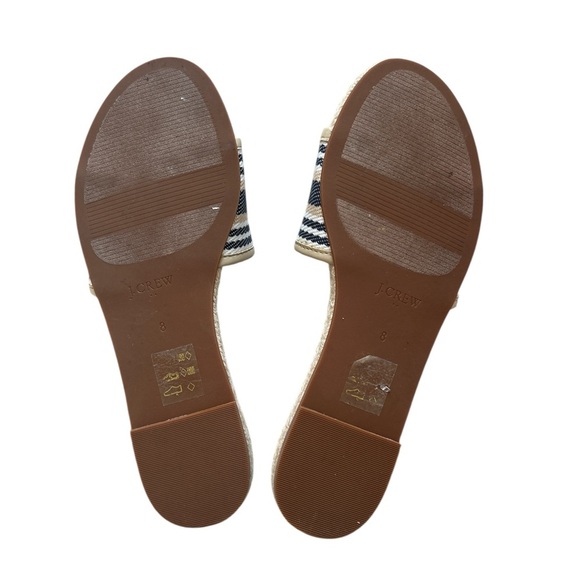 NWT J.Crew Factory SZ 8 Canvas Striped Slides Flat Sandals Blue Tan Casual. - Picture 4 of 5